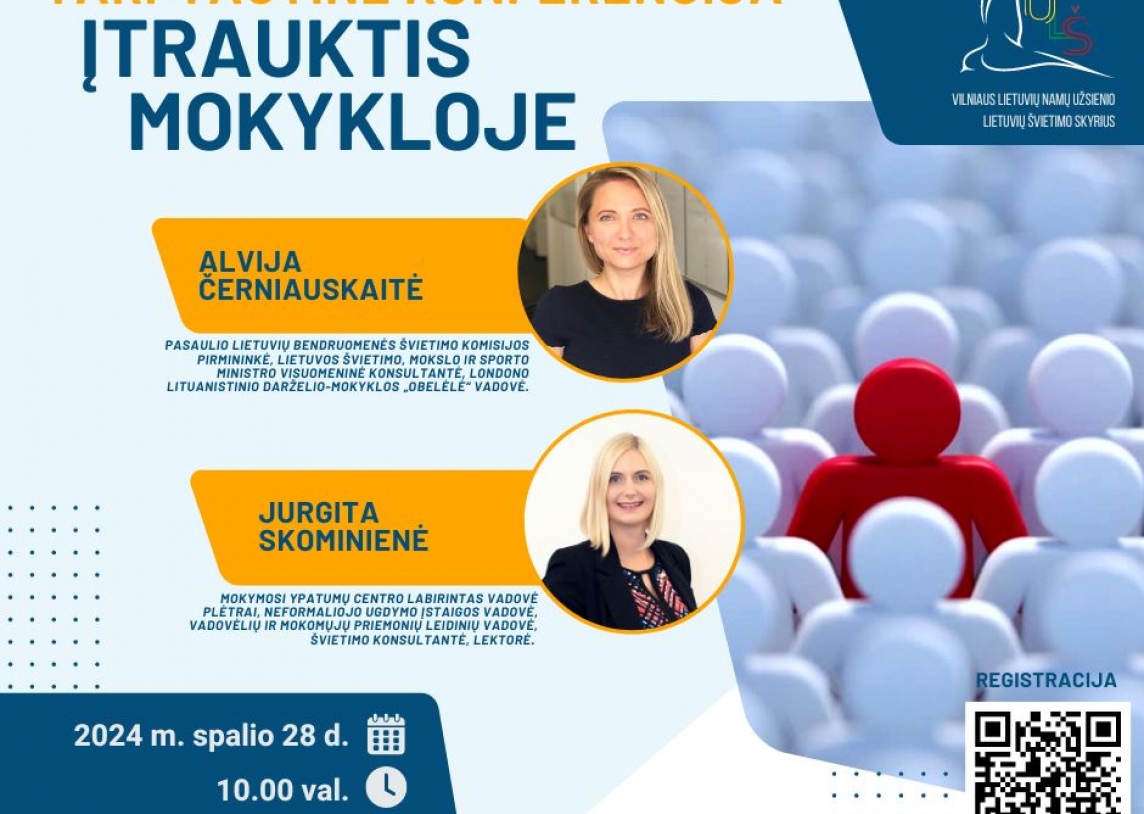 2024-10-28 d. 10.00 val. Užsienio lietuvių švietimo skyrius kviečia į nuotolinę tarptautinę konferenciją „Įtrauktis mokykloje“